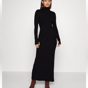 New Aligne.Co Gemma Black ribbed maxi dress circle open back form fitting